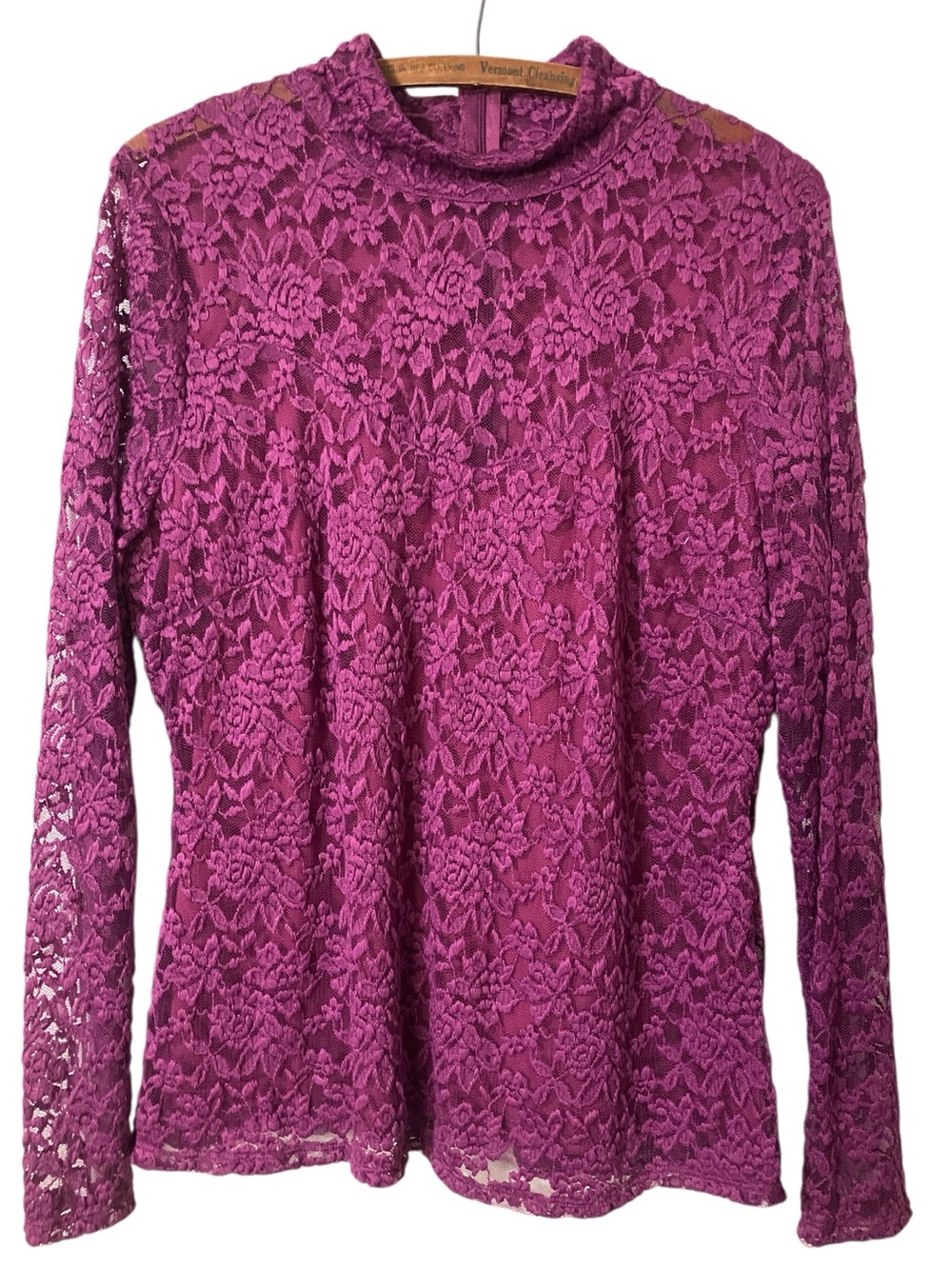 Boston Proper Top Size L Magenta Purple Pink Lace Long-Sleeve Mock Neck